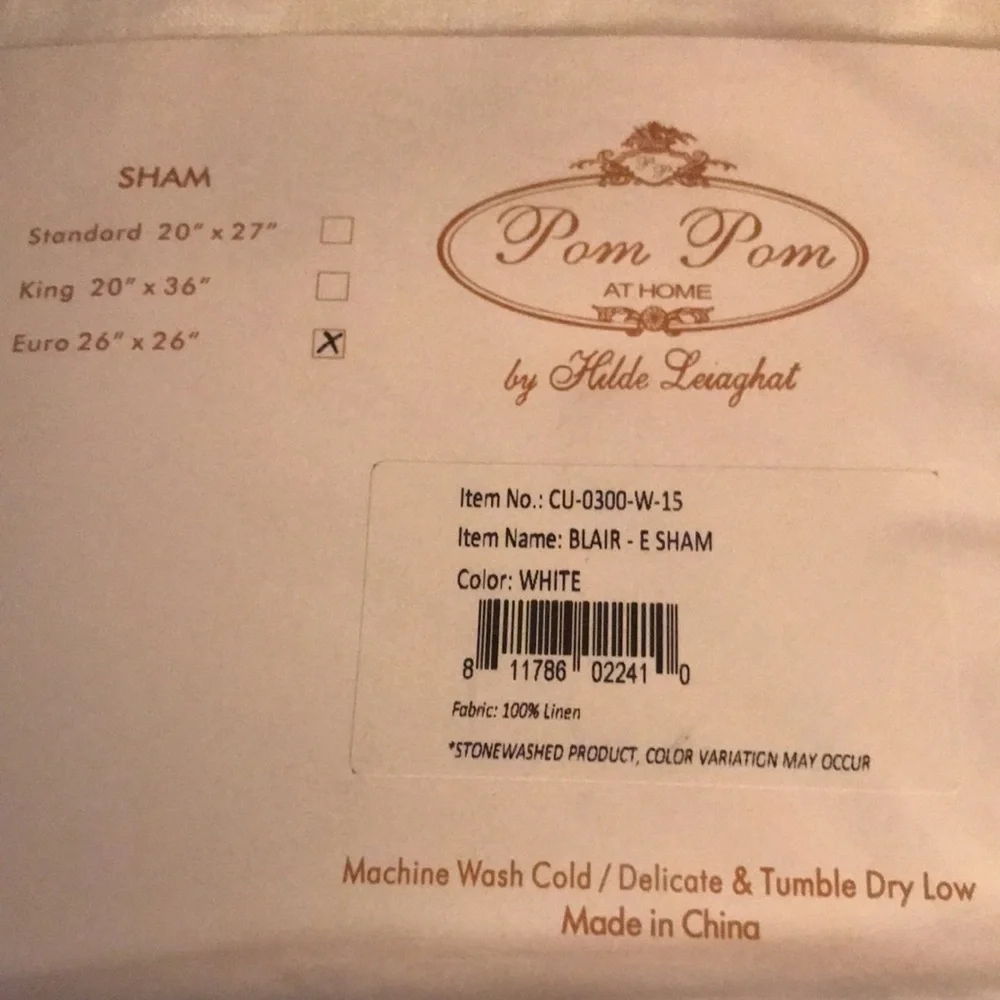 Pom Pom Blair Linen Euro Pillow Shams Set of 2